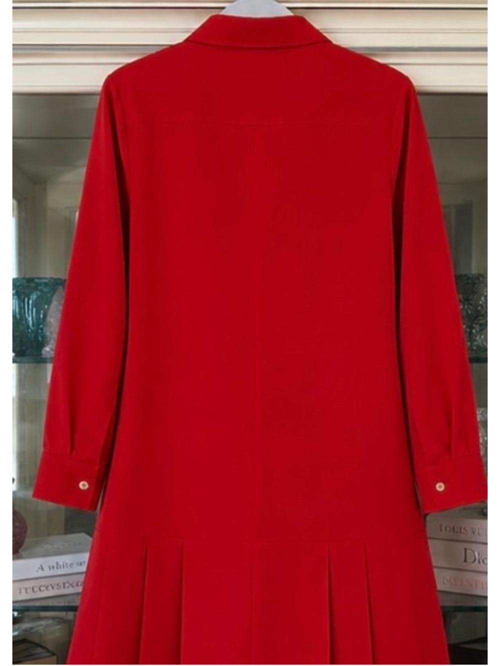 Prada Red Pleated Mini 100% Silk Shirt Dress Size 10 Preppy - Picture 4 of 7